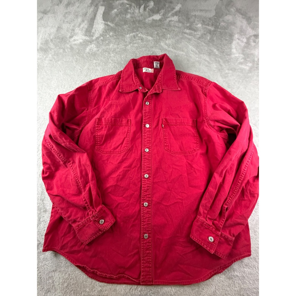 Levi's Jeans Button Up Shirt Mens XL Red Long Sleeve Cotton Denim Workwear